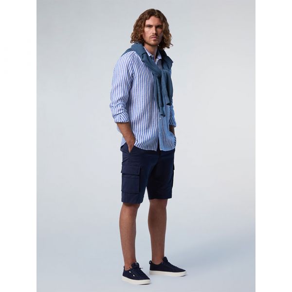 North Sails para Homem Camisa de Linho com Riscas Azuis Largas Xl