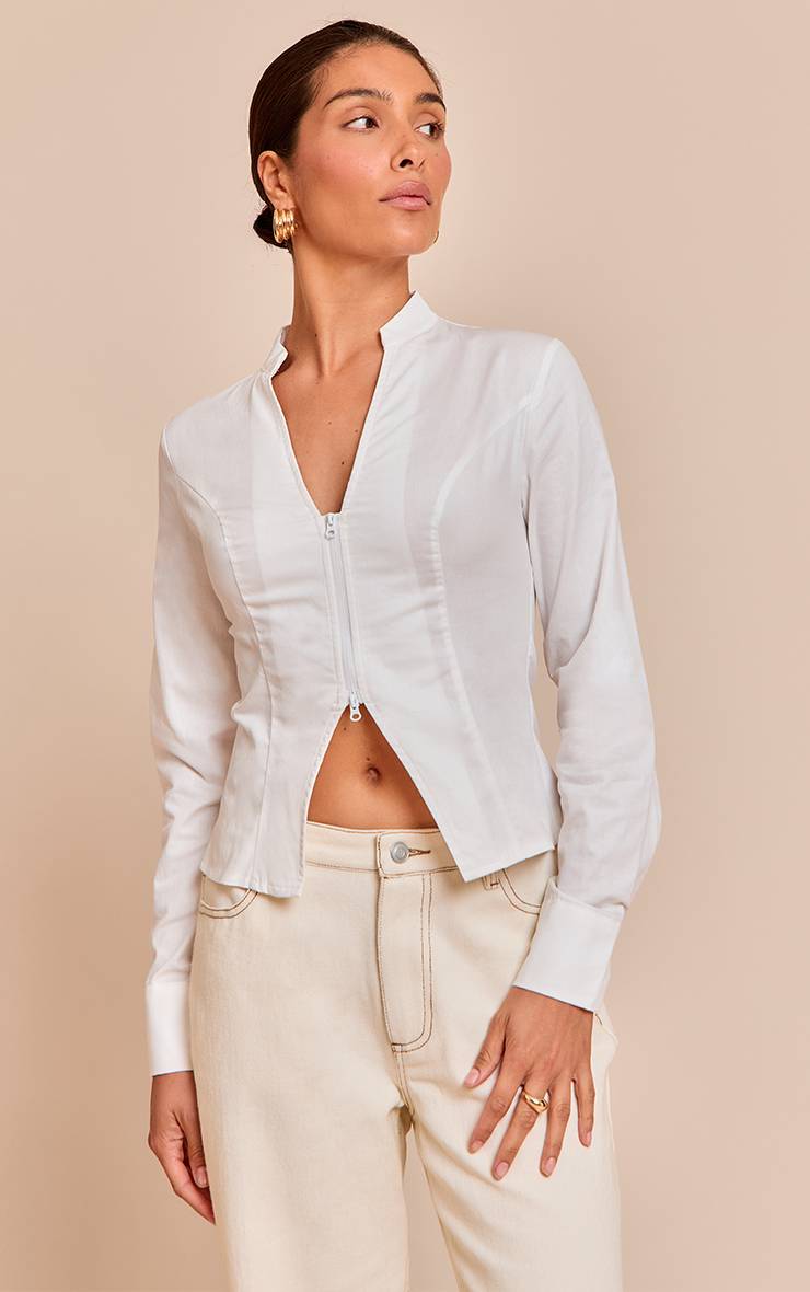 Blanc Chemise Zippée Petite Taille