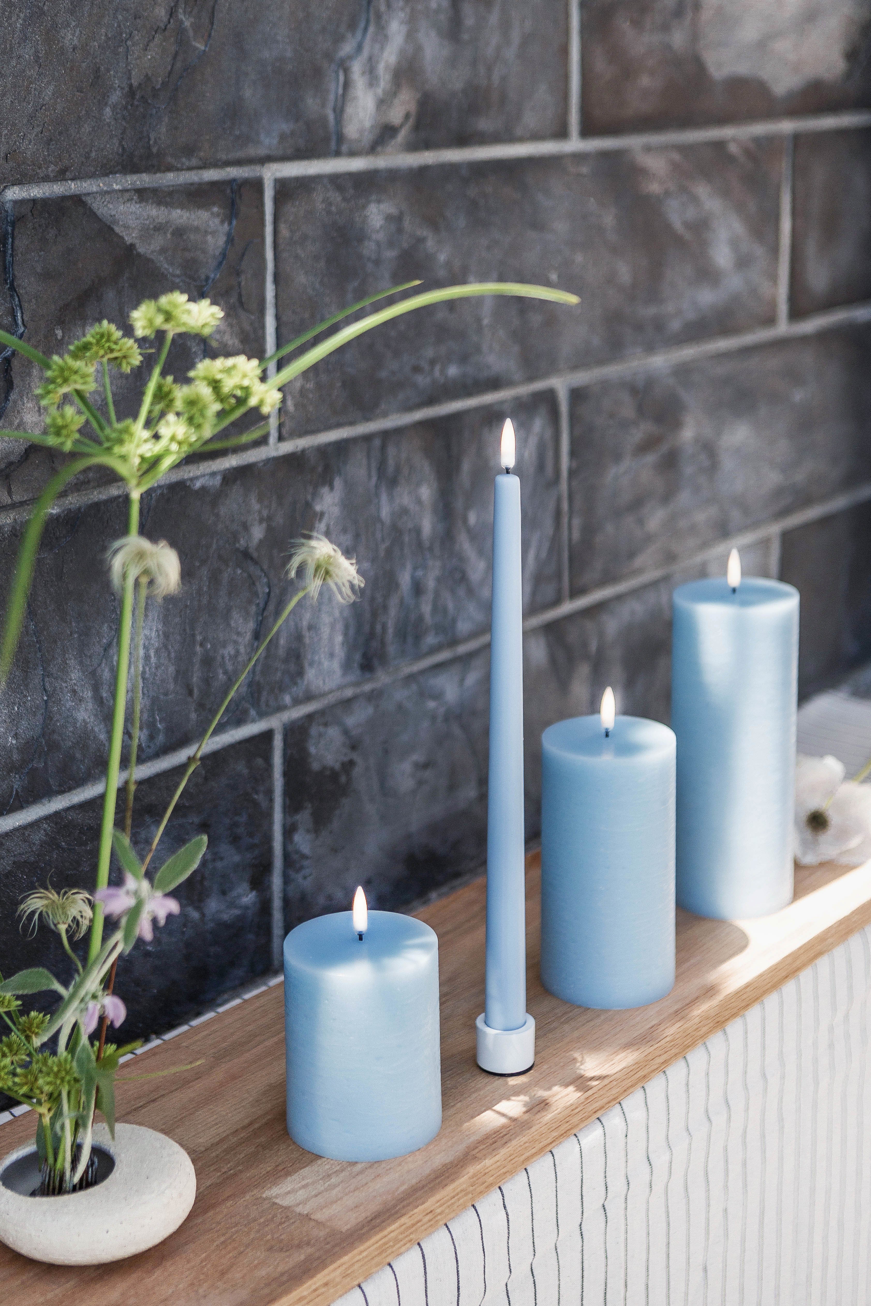 Uyuni  LED Rustic pillar lys, Sky Blue - H15 cm.