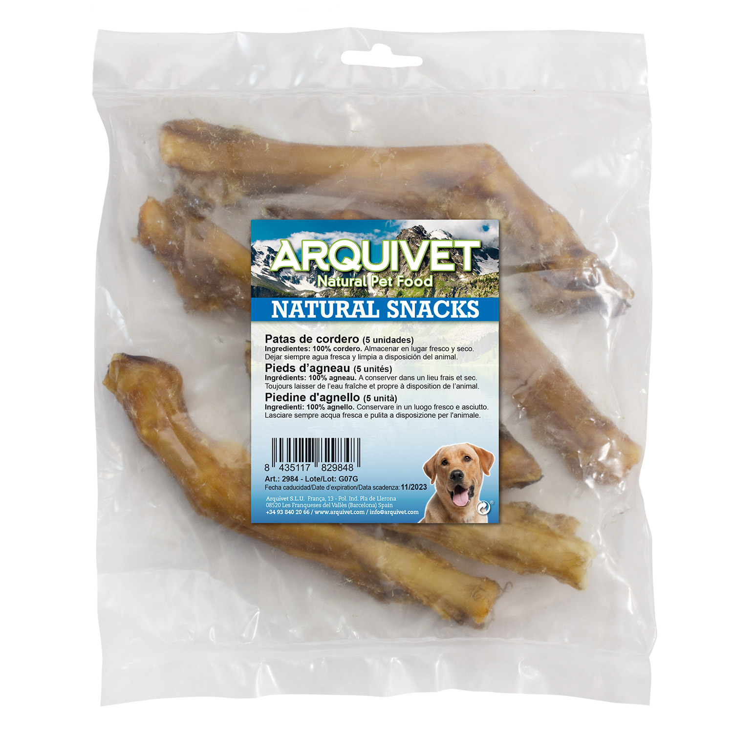 Pés de cordeiro (pacote com 5 unidades) - Petisco natural para cães