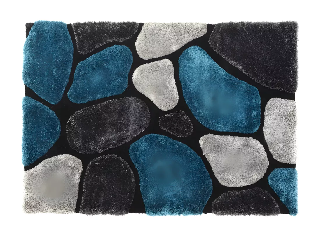 Tapis shaggy à poils longs - turquoise et gris - 140 x 200cm - PIETRA