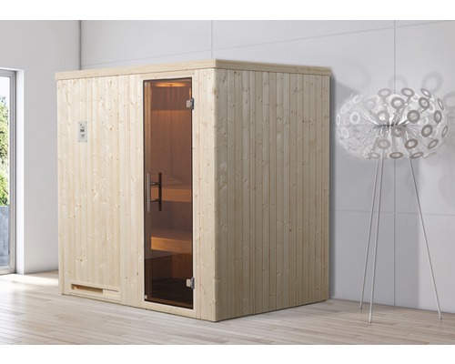 Weka Halmstad GT Gr.1 modulaire sauna inclusief 7,5 kW oven en digitale bediening met grafietkleurige volledig glazen deur