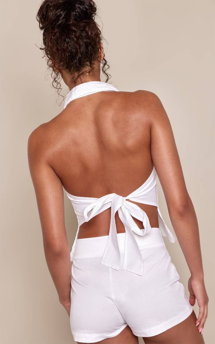 Blanc Ensemble Coordonné Hotpant En Popeline