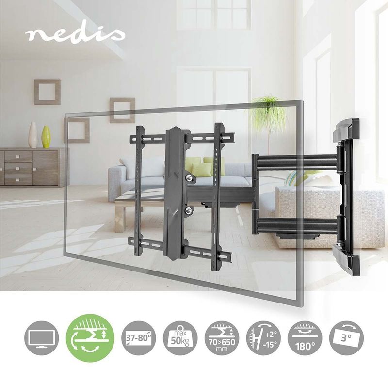 Nedis - Premium Muurbeugel - Universele Wandbeugel voor Schermen tot 80 Inch - Full Motion