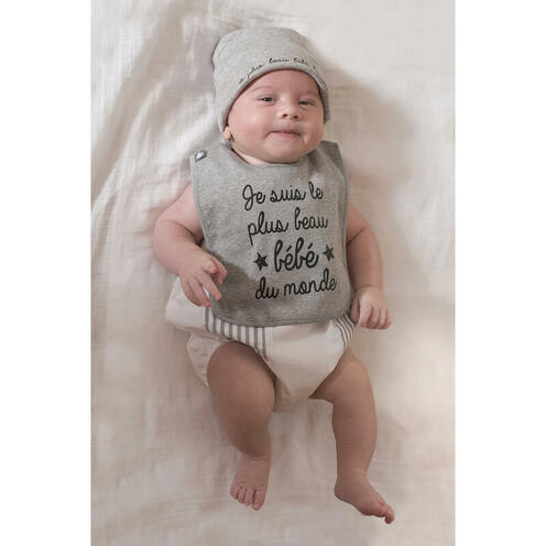 Bonnet de naissance pur coton Le plus beau bébé Gris chiné - BB&CO
