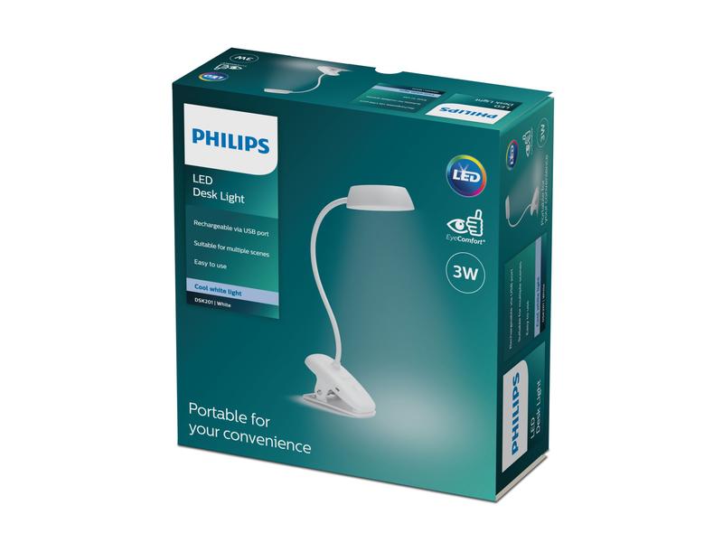 Philips LED Schreibtischleuchte Donutclip, 2.3W, 4000K, USB Schreibtischlampe mit LED-Beleuchtung
