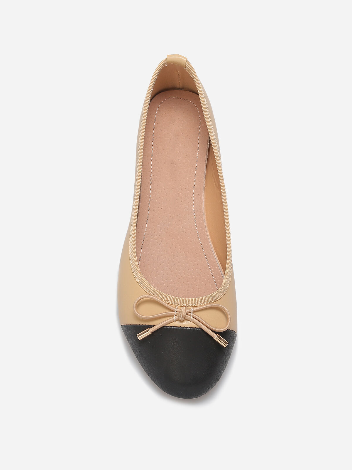 Ballerines bicolore avec nœud- Beige