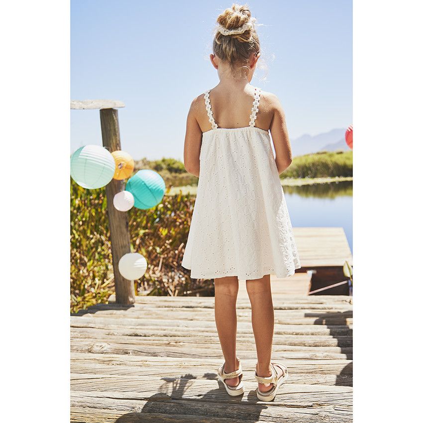 Robe de cérémonie en broderie anglaise pour fille - Blanc