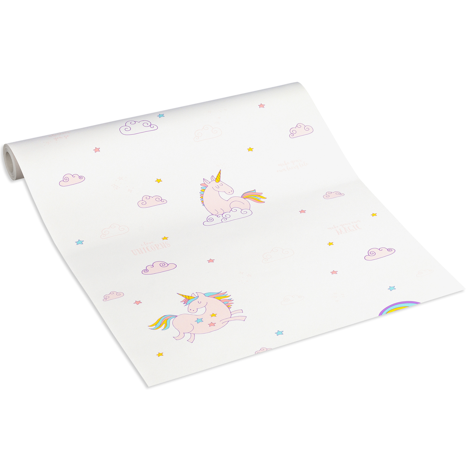 Papiertapete - Einhorn - weiß-rosa - 10 Meter