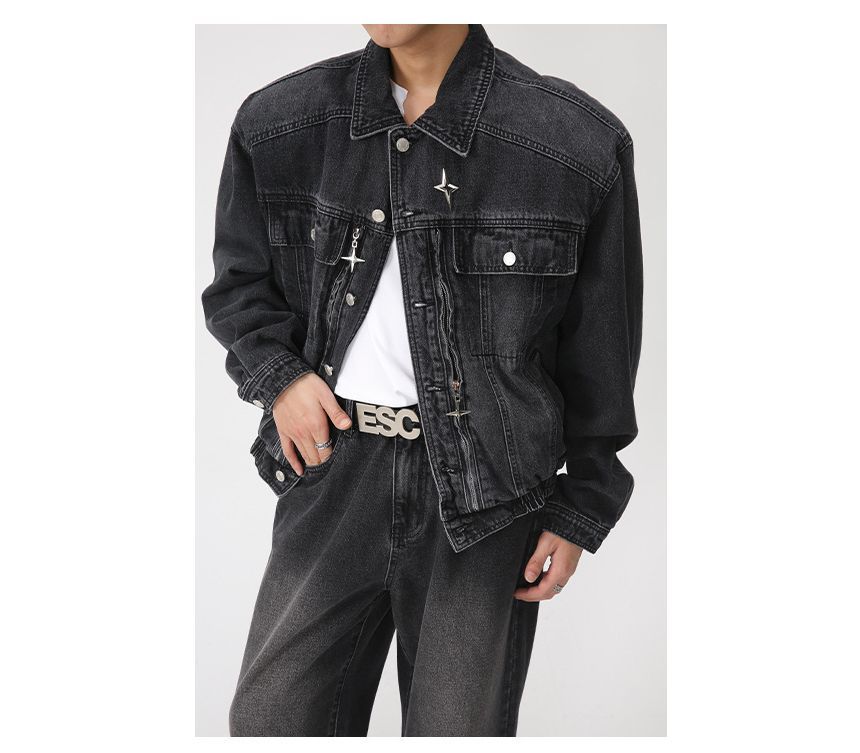 FAERIS - Gewassen denim jasje met kraag en knopen