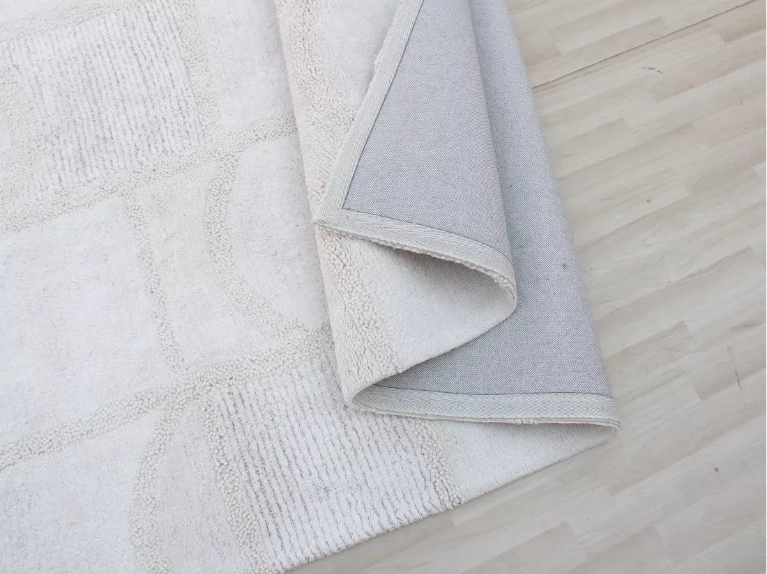 Tapis en relief en coton fait à la main - 200 x 290 cm - 1800g/m2 - Ivoire - HAZELA