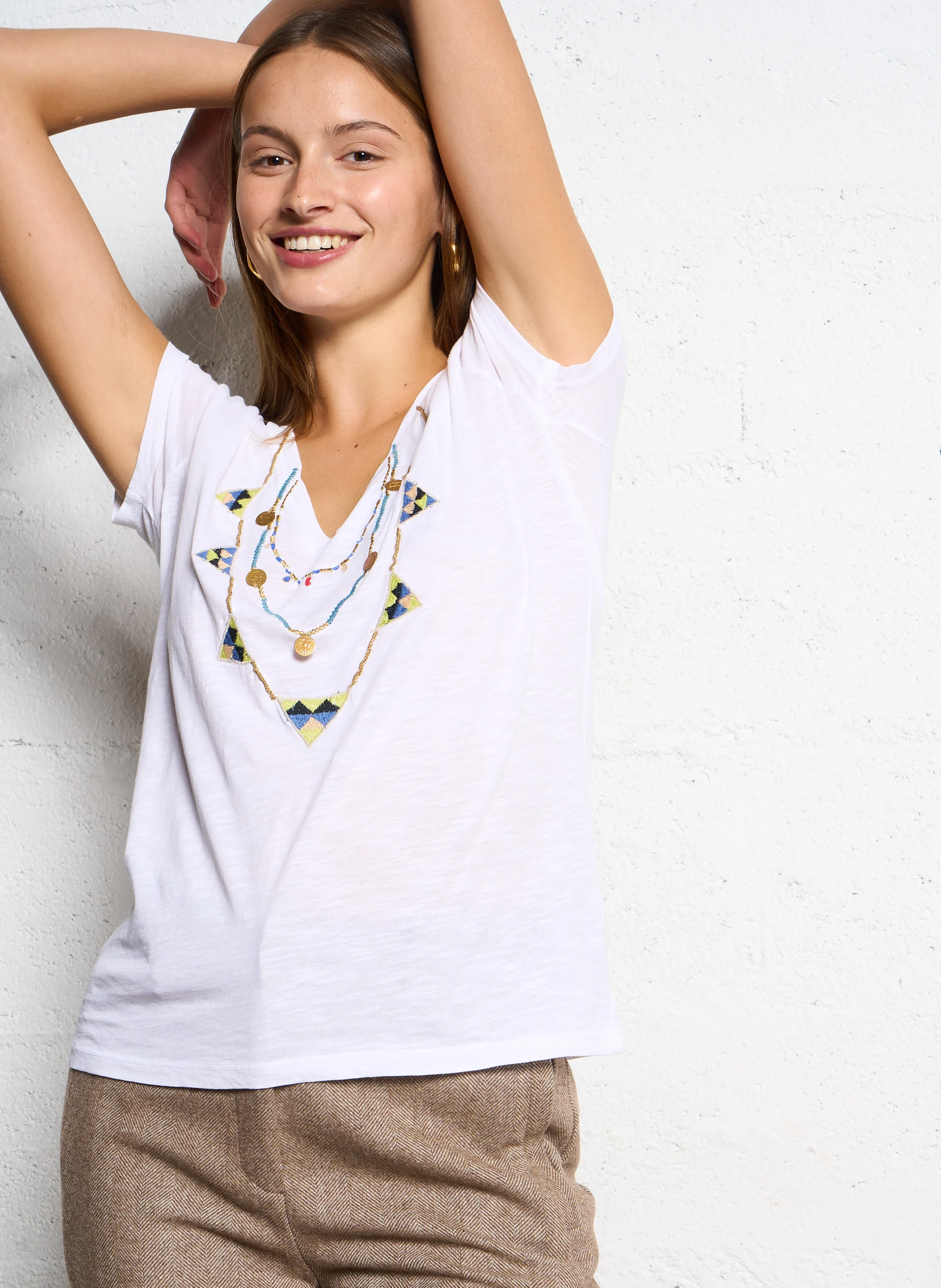 TONTON - Tee-shirt col V en coton bio | Blanc