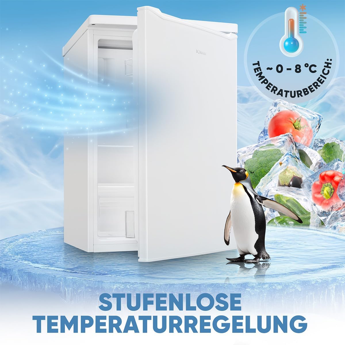 Bomann® Kühlschrank mit Gefrierfach | 109 Liter | energieeffizient, leise & kompakt | 2 Ablagen, Obst- & Gemüsefach | 4-Sterne-Gefrierfach | Türanschlag wechselbar | KS 7251 weiß