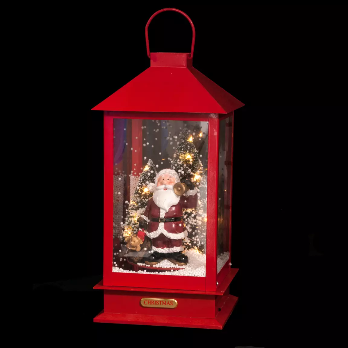 Lanterne de Noël à piles lumineuse et musicale (H38 cm) Féerie Rouge