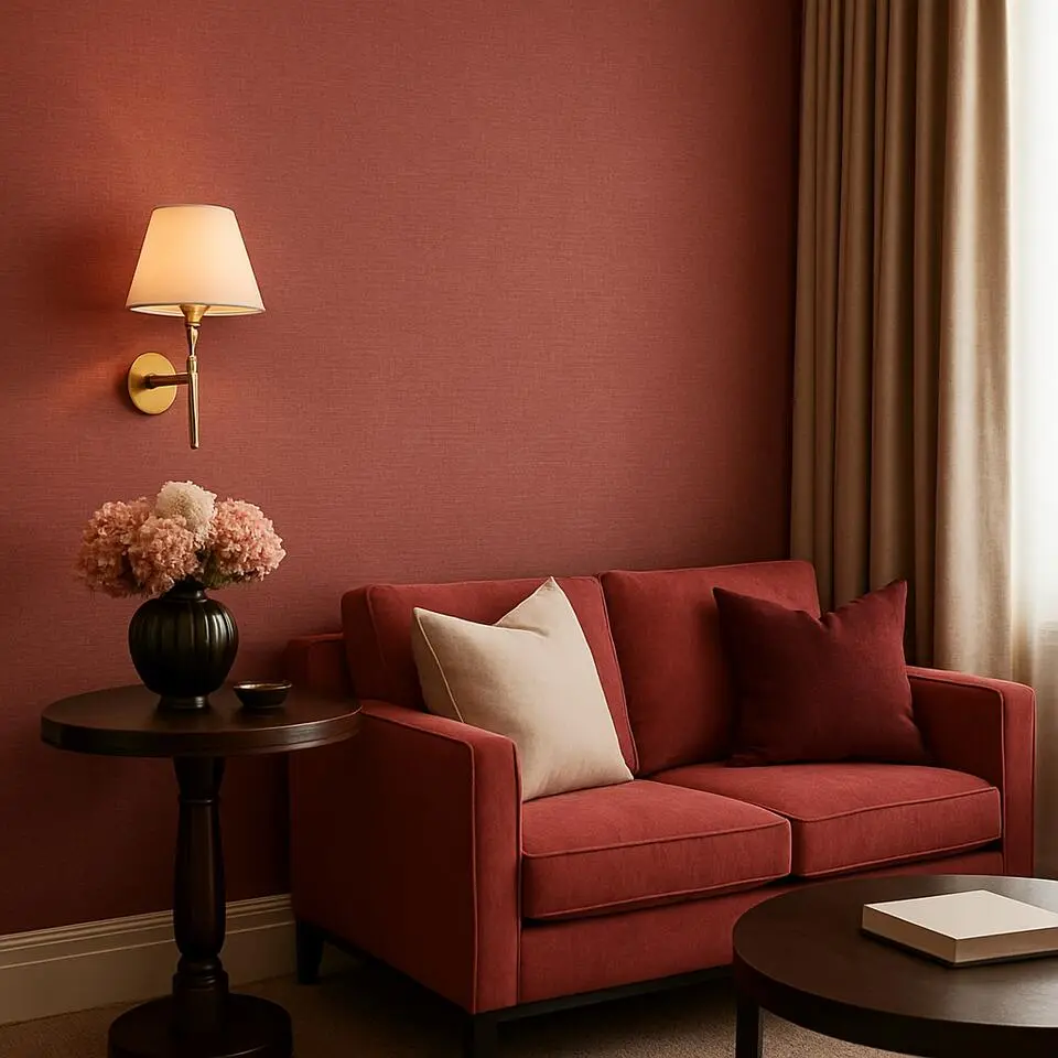 Dutch Wallcoverings Vliesbehang Linen & Textures uni - rood - 10,05m x 53cm
