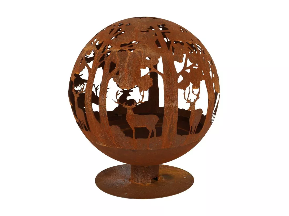 Brasero rond en métal rouillé Forêt