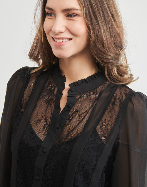 Only - ONLHANNAH LS MIX LACE TOP  WVN - Noir