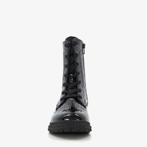 Softline dames veterboots met croco reliëf