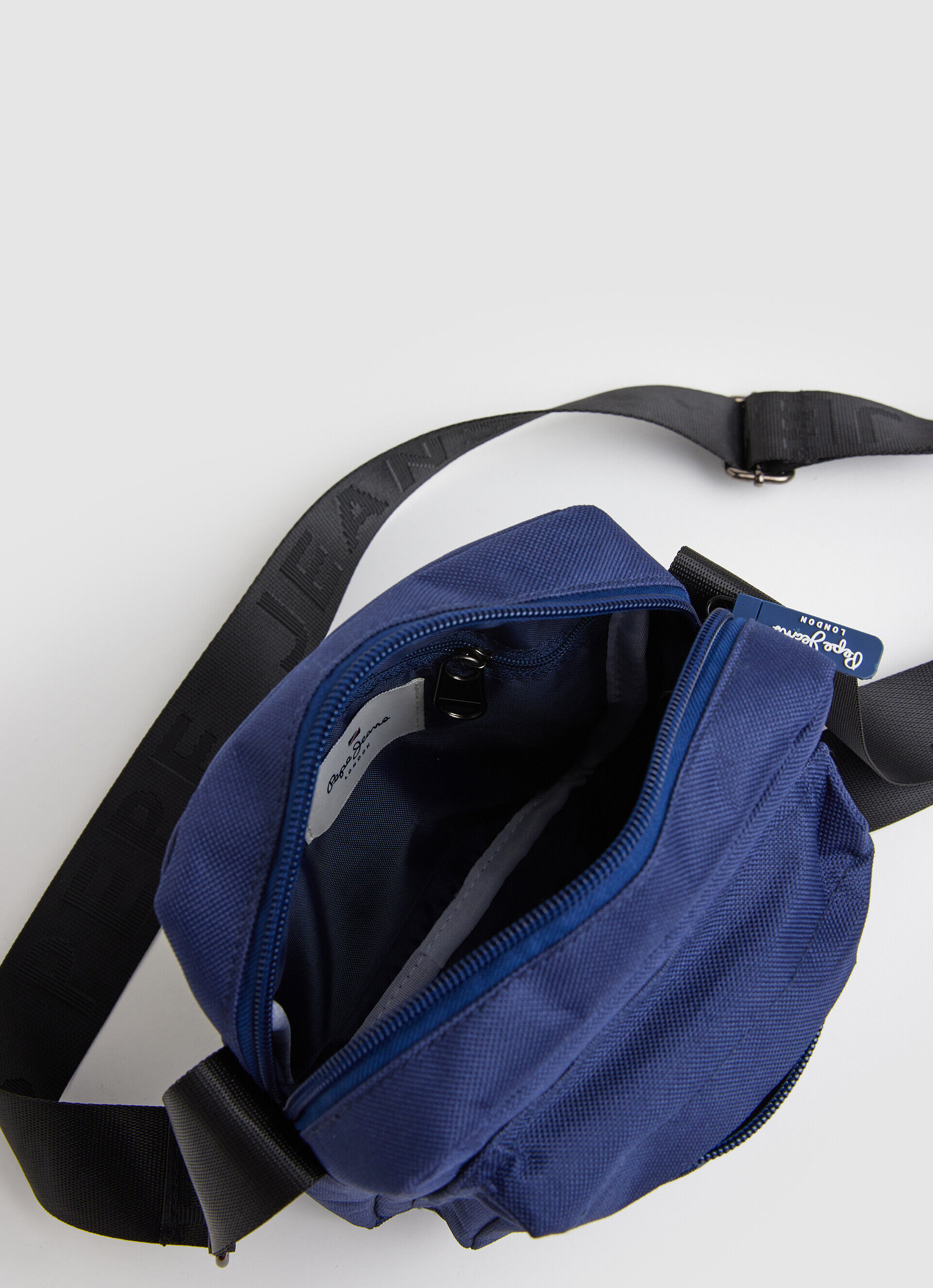 Bolsa transversal de tecido com logotipo em relevo - azul jarman, tamanho único.