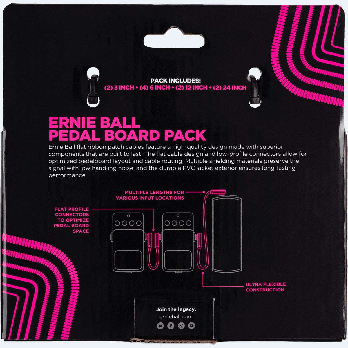 Ernie Ball 6224 Flat Ribbon Patch Cables Pedal Board Pack (diverse lengtes)