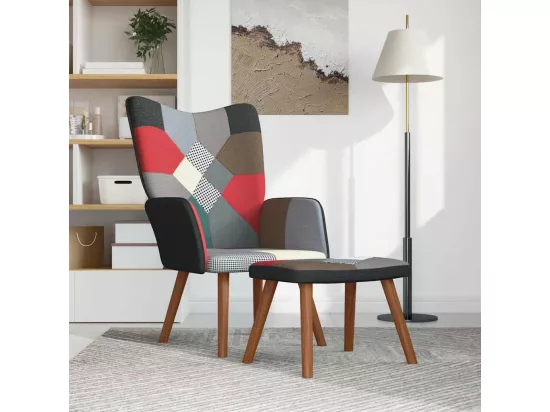 Chaise de relaxation avec repose-pied Patchwork Tissu