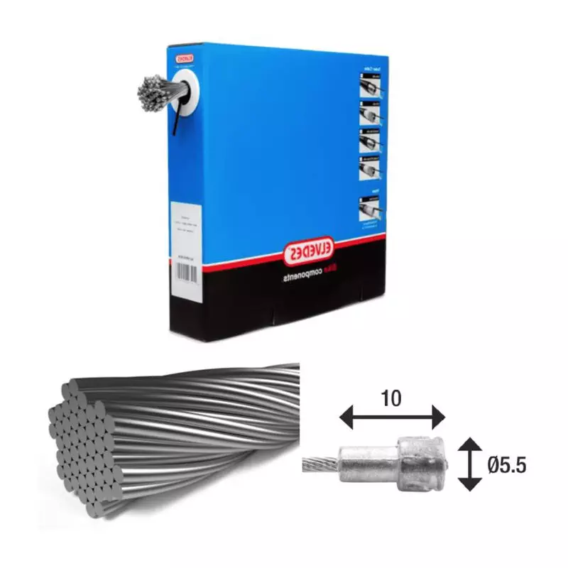 ELVEDES 100 Cable de freins 2 000mm 7x7 fils Stainless diamètre 1,5mm tete en V diamètre 5,5x10