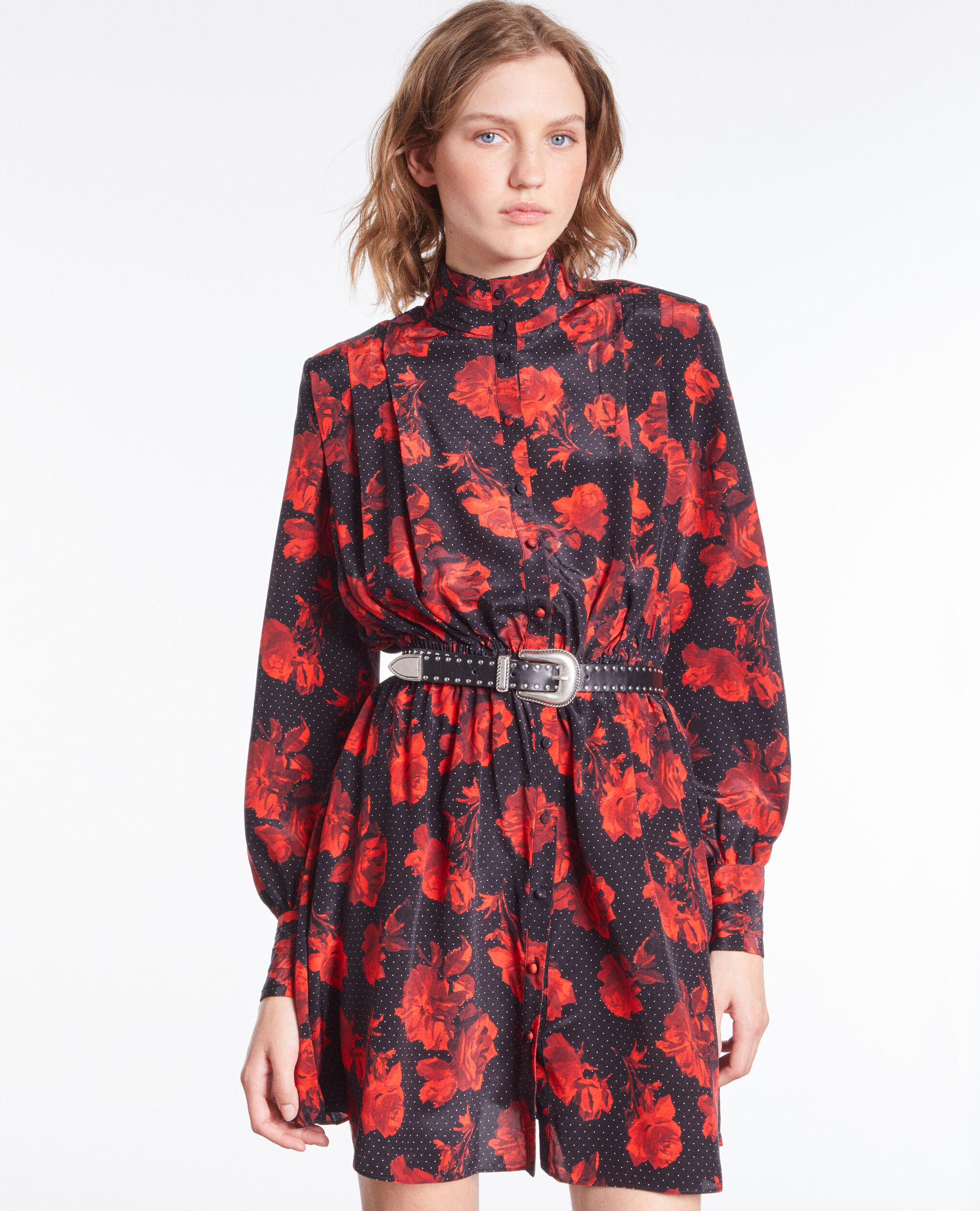 Robe chemise courte imprimée en soie