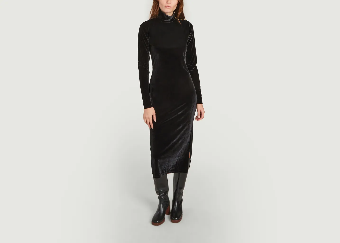 Robe mi-longue col roulé velours stretch Polo Ralph Lauren