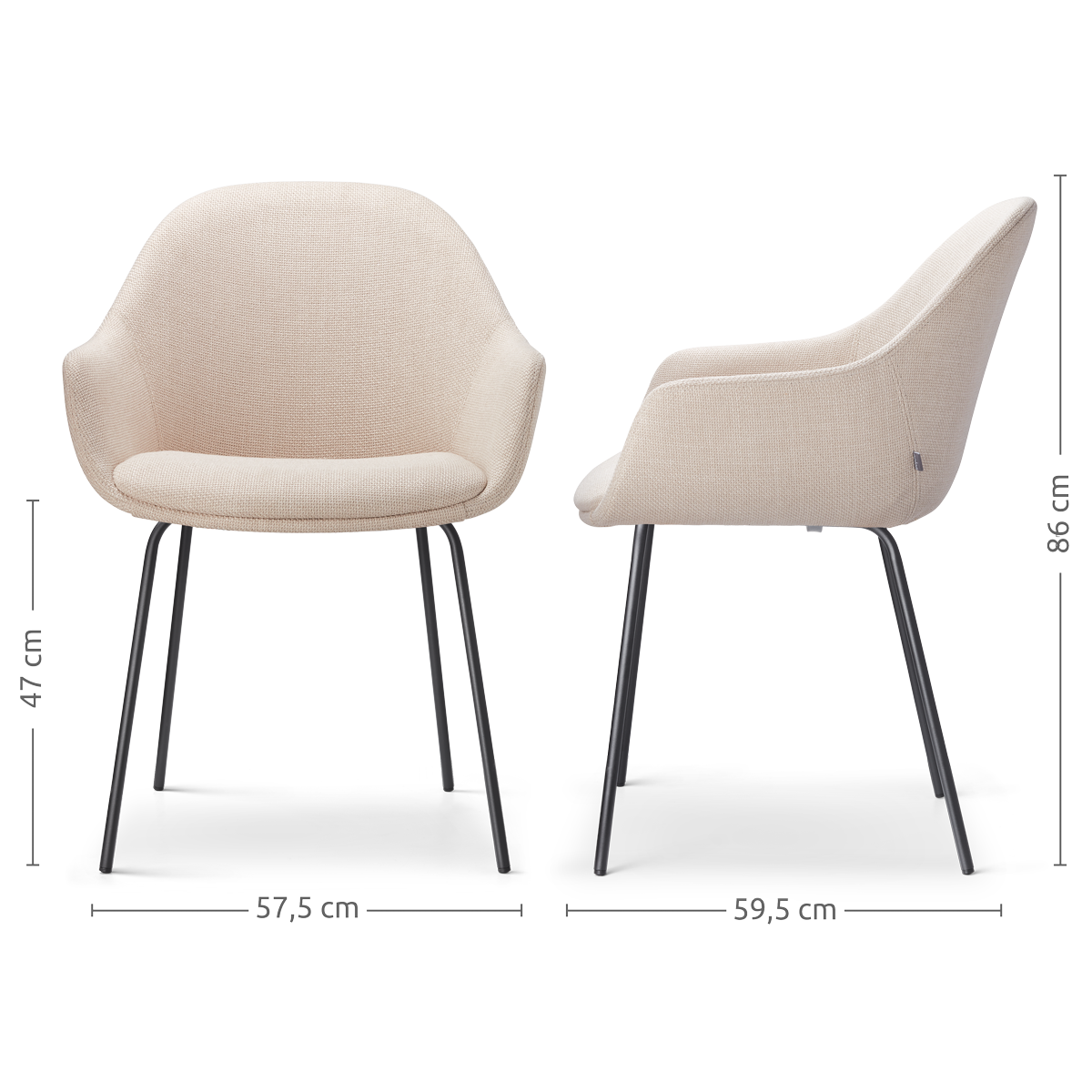 Nolon Nora-Mae Eetkamerstoel Beige - Armleuning - Zwarte Poten