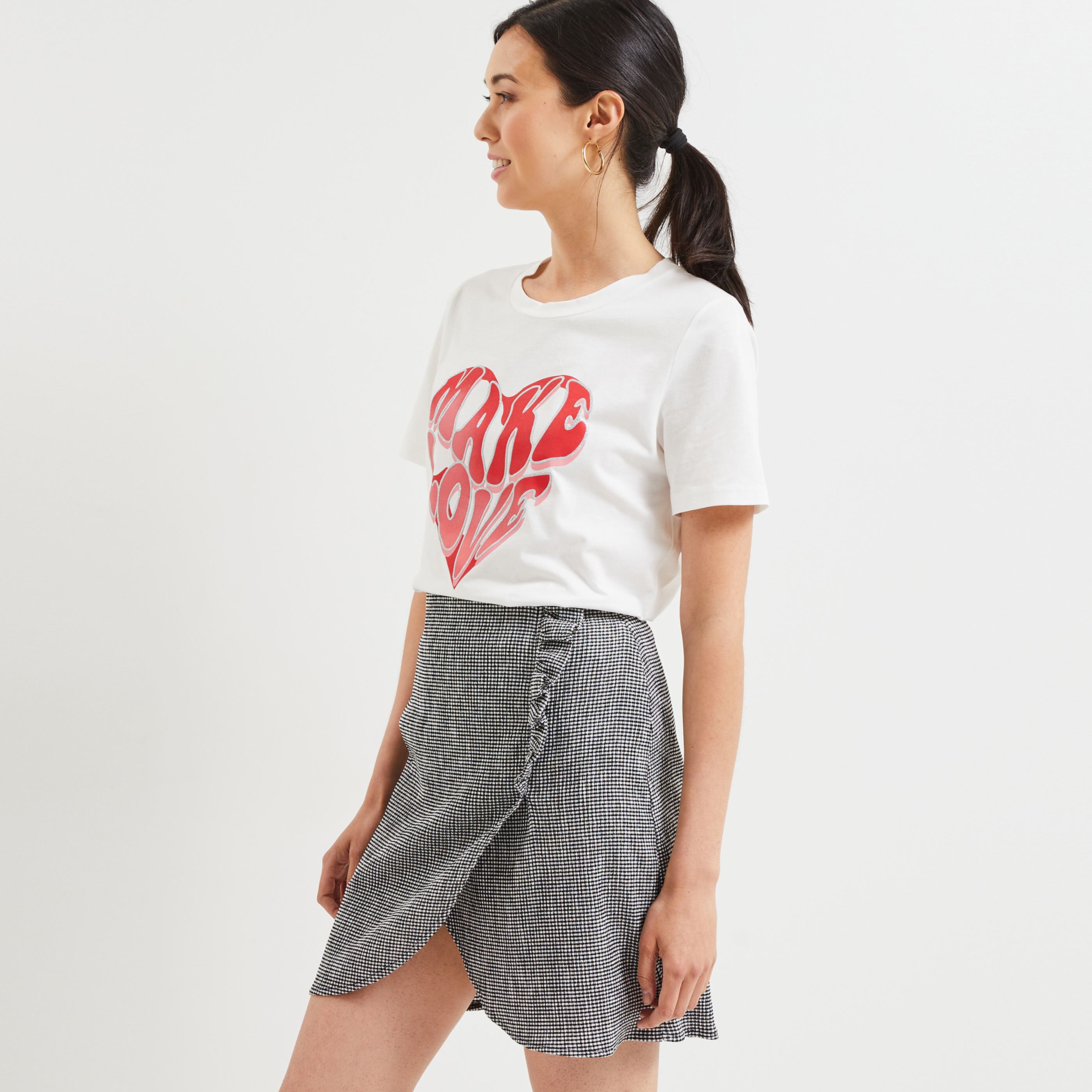 Tshirt imprimé coeur femme - BLANC CASSE
