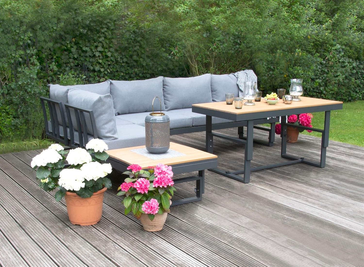 BELLAVISTA Gartenmöbel-Set Largo | Hellgrau | 3-teilig mit 2 Sofa | Tisch | Pulverbeschichtetes Aluminium | Wetterfest | Outdoor | Für den Außenbereich | Verstellbare Rückenlehne