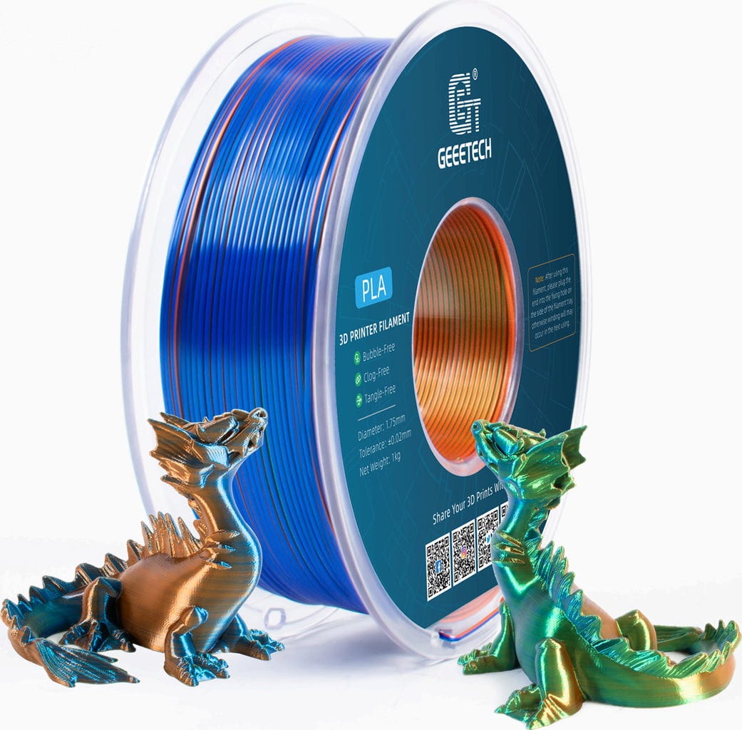 GEEETECH  PLA Silk Tri-Color Orange+Blue+Green, 1,75 mm / 1000 g    Drei Farben in einem Filament