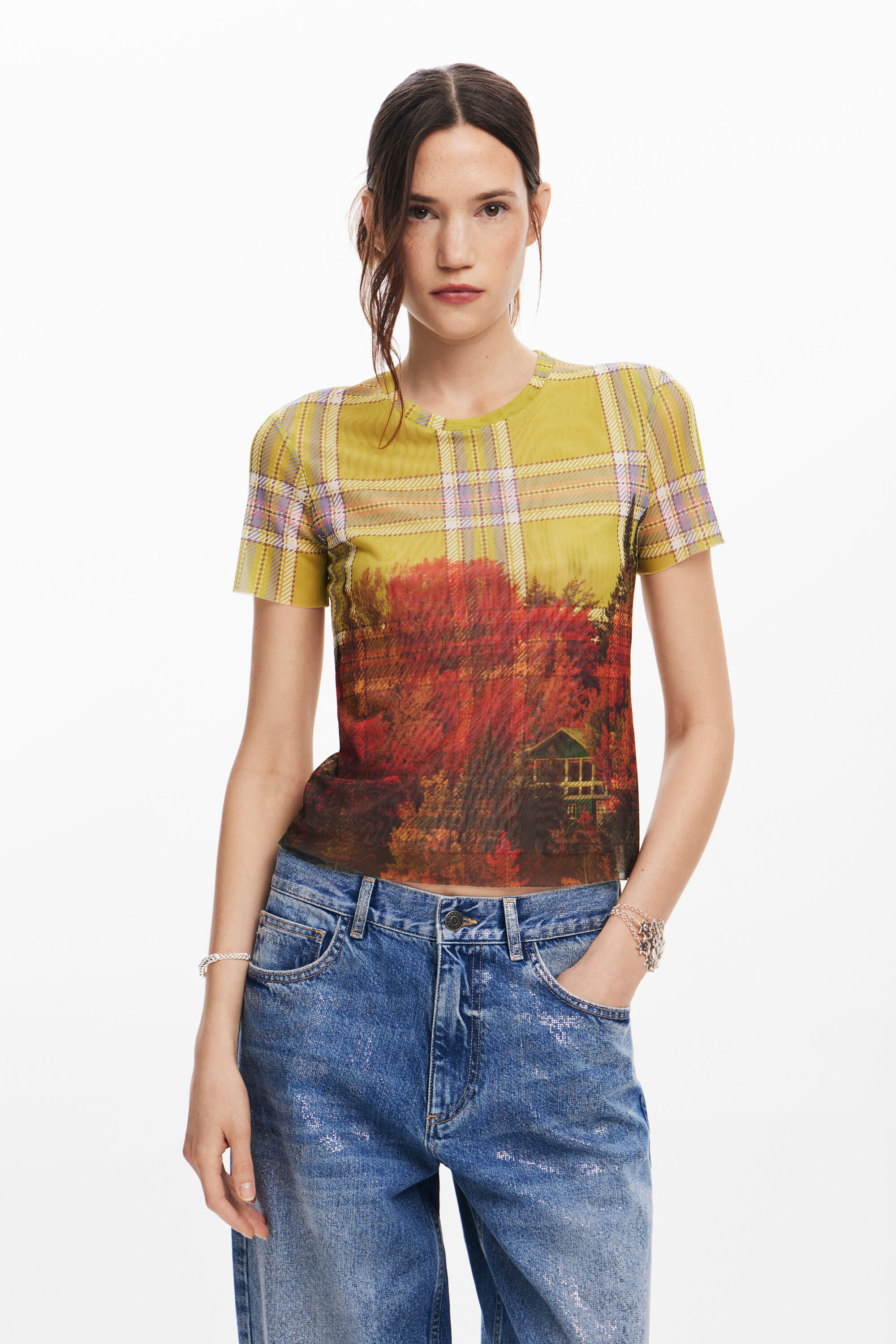 camiseta de tule estampada