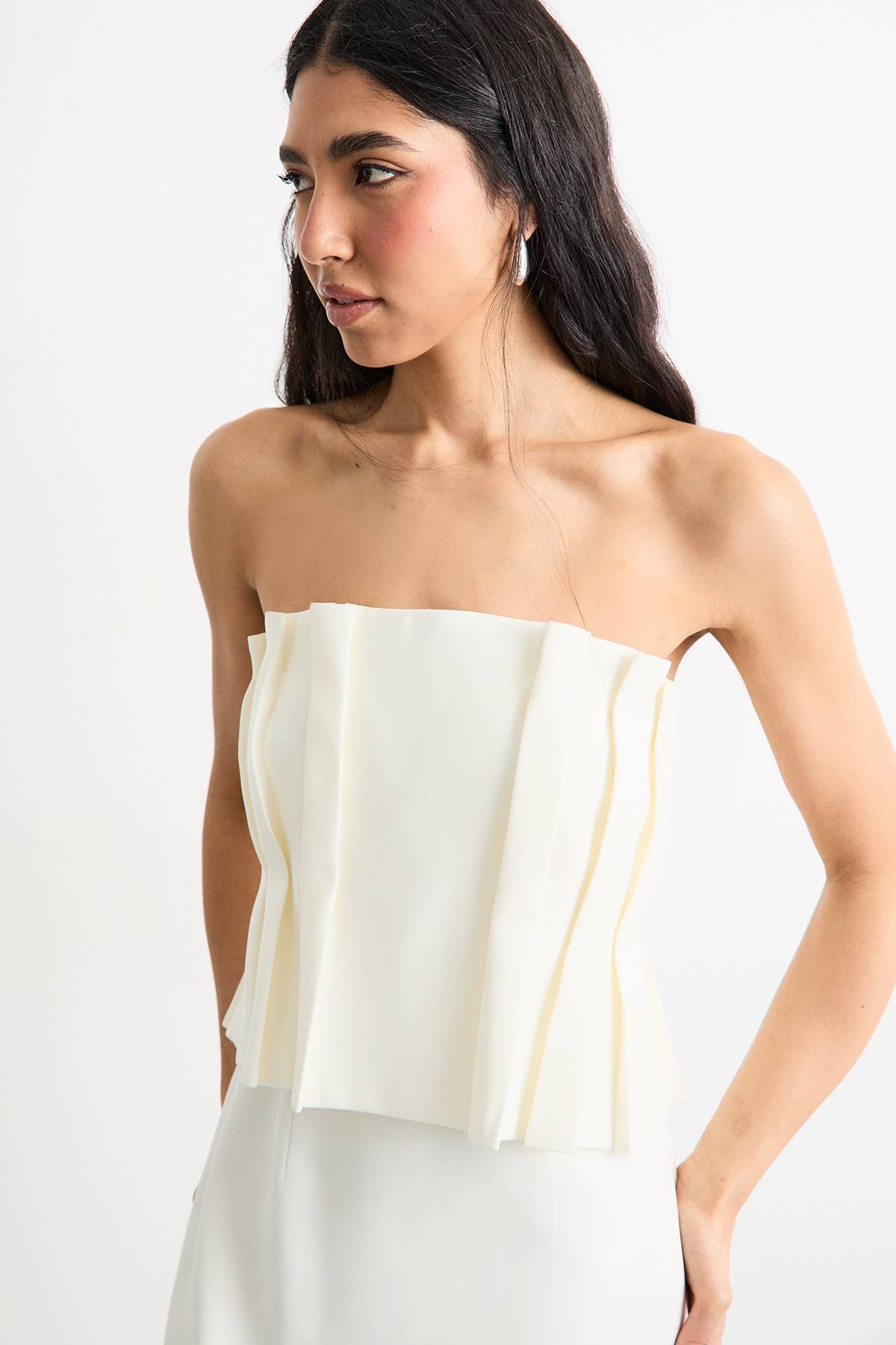 Warehouse Robe Midi Droite à Corsage Plissé