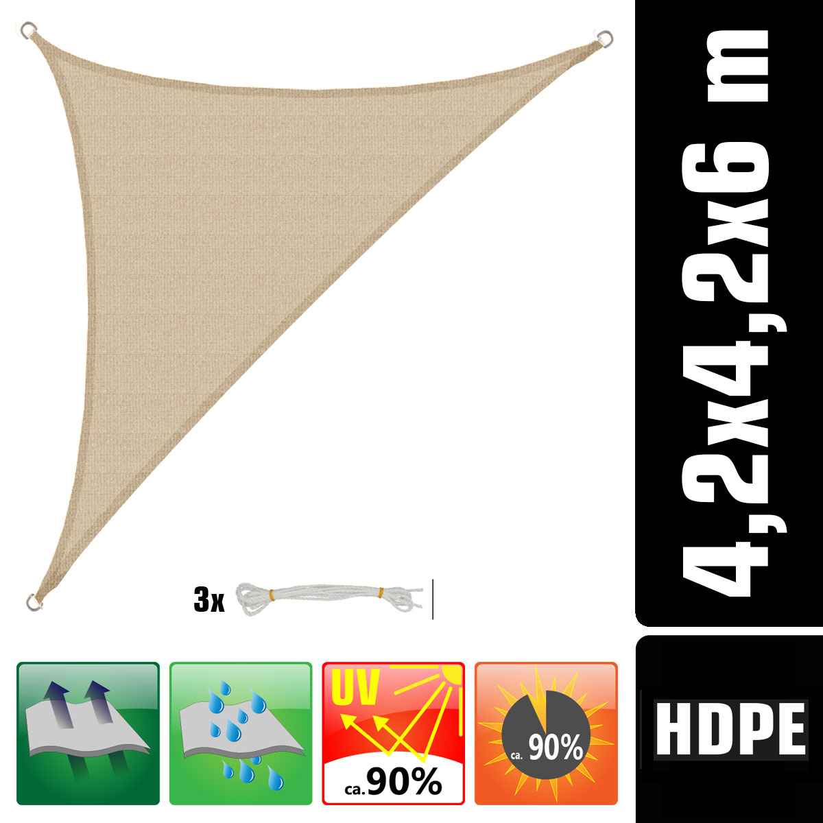 AMANKA 4,2 x 4,2 x 6 Luchtdoorlatend UV schaduwdoek - Beige