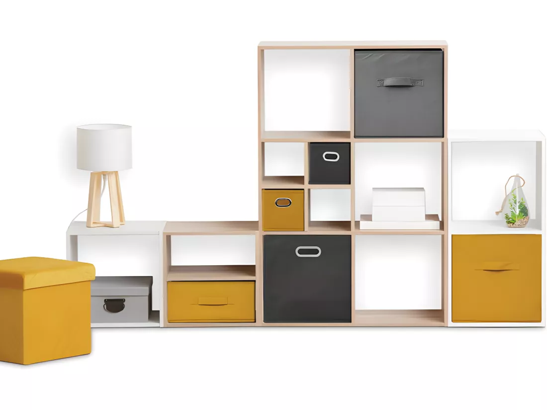 Meuble Étagère 2 cases de rangement Blanc H 67.5 cm - à poser ou mural