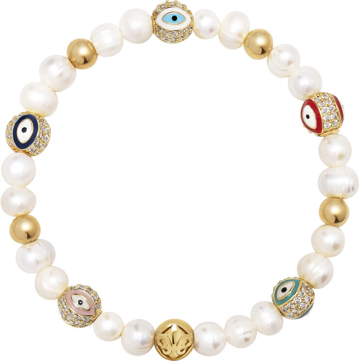 Nialaya Men's Evil Eye Pearl Bracelet Multi