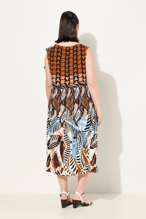 Jerseykleid, geraffter Ausschnitt, Rundhals, ärmellos