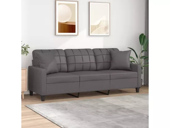 Canapé 3 places avec oreillers décoratifs gris 180cm similicuir