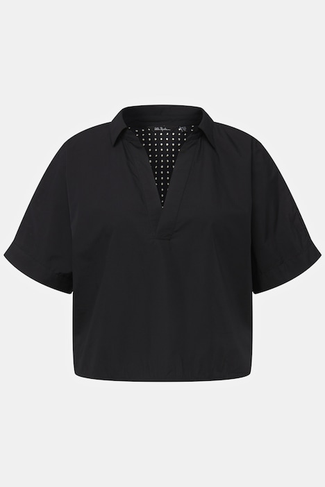 Bluse, Stickerei, kurz, Hemdkragen, Halbarm