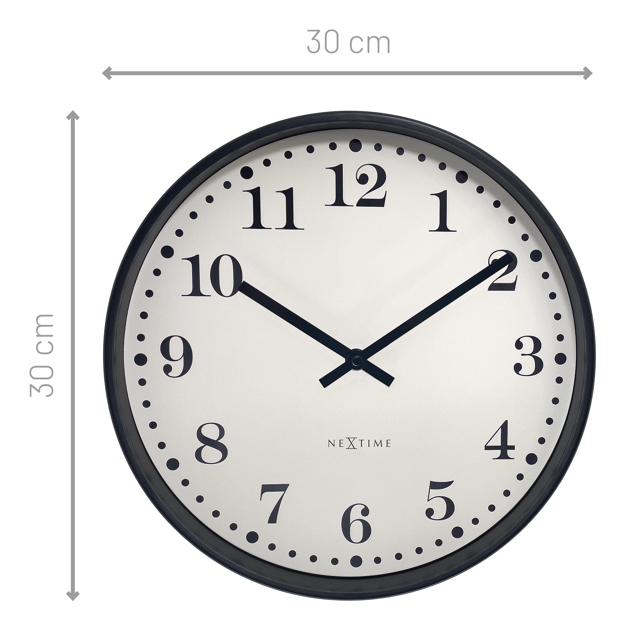 NeXtime - Wandklok 30cm - Stil - Zwart|Wit - Plastic - NeXtime