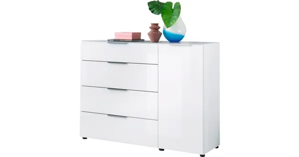 Kommode Santo, Spanplatte Glas weiss, 135 x 99 x 40 cm