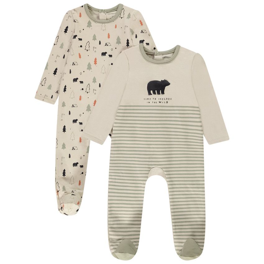 Lot de 2 dors-bien ours brun pour bébé garçon avec ouvertures différentes selon l'âge - Ecru