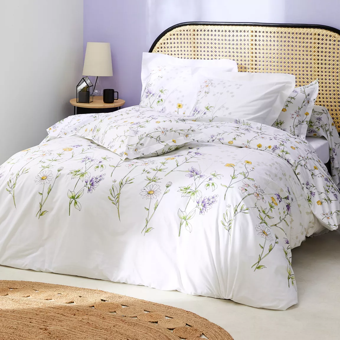 Housse de couette coton (260 x 240 cm) Foliflora Blanche