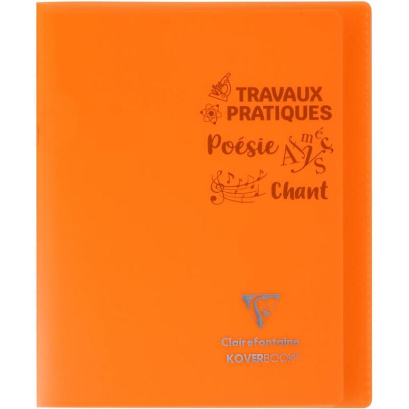 Cahier Travaux Pratiques piqué Koverbook 17x22cm 64 pages grands carreaux + uni 90 g couverture polypropylène transparent - Assortis