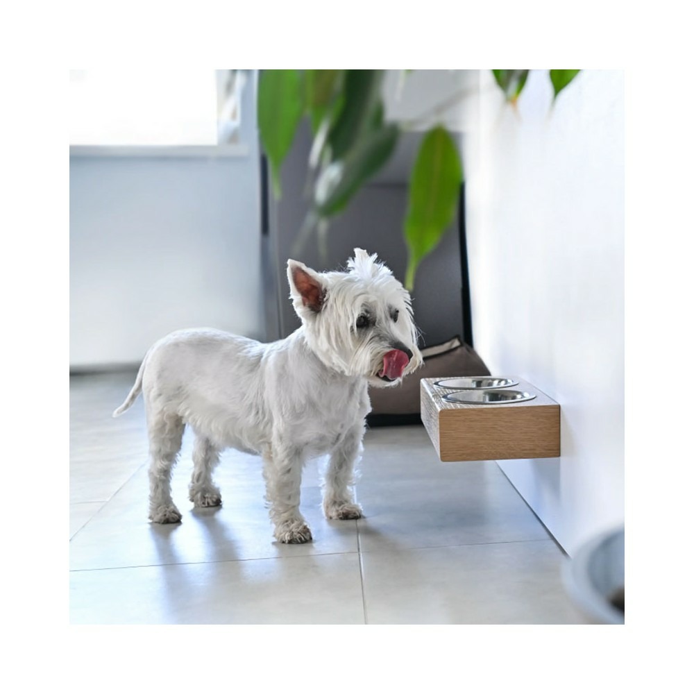 Dubuo - set de 2 gamelles pour chien surélevées, support mural en bois, taille s
