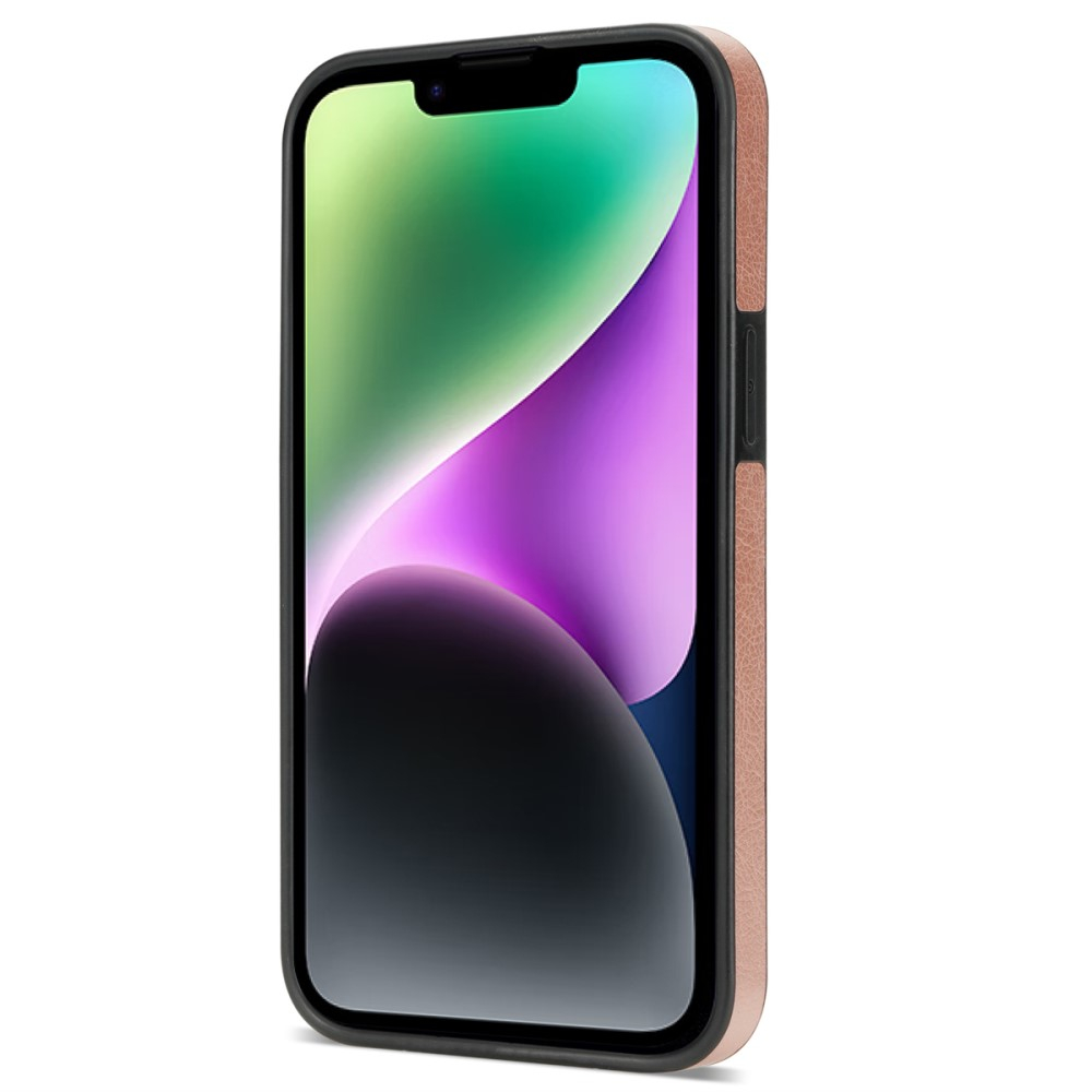 iPhone 14 Hybrid Leder Hardcase Hülle mit Kartenfächer mit Aufsteller (RFID Schutz) - Roségold