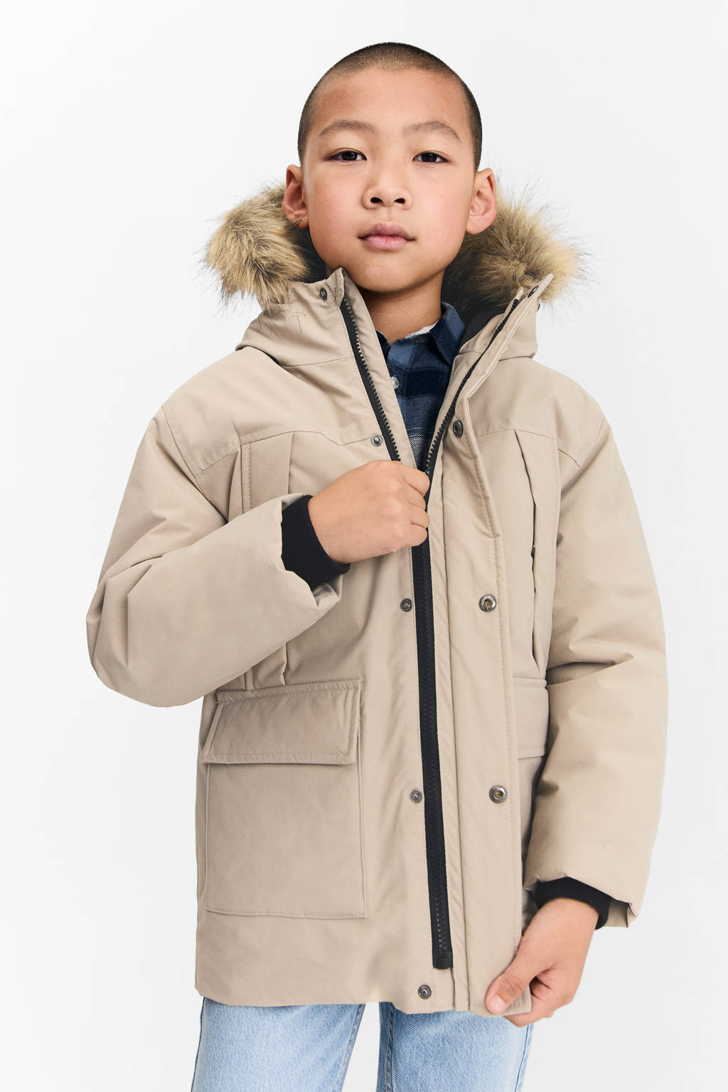 Mango Kids gewatteerde winterjas lichtbruin