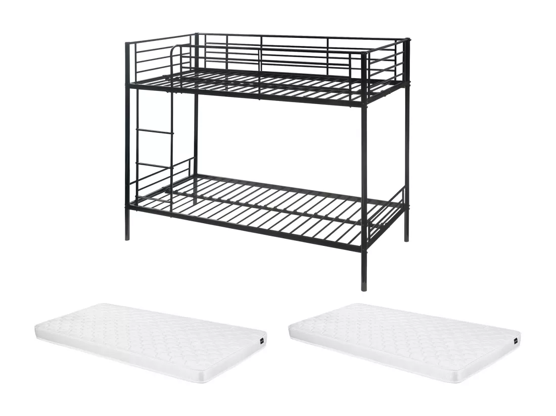 Lits superposés DUOTIS II - 2 x 90 x 190 cm - Noir + matelas