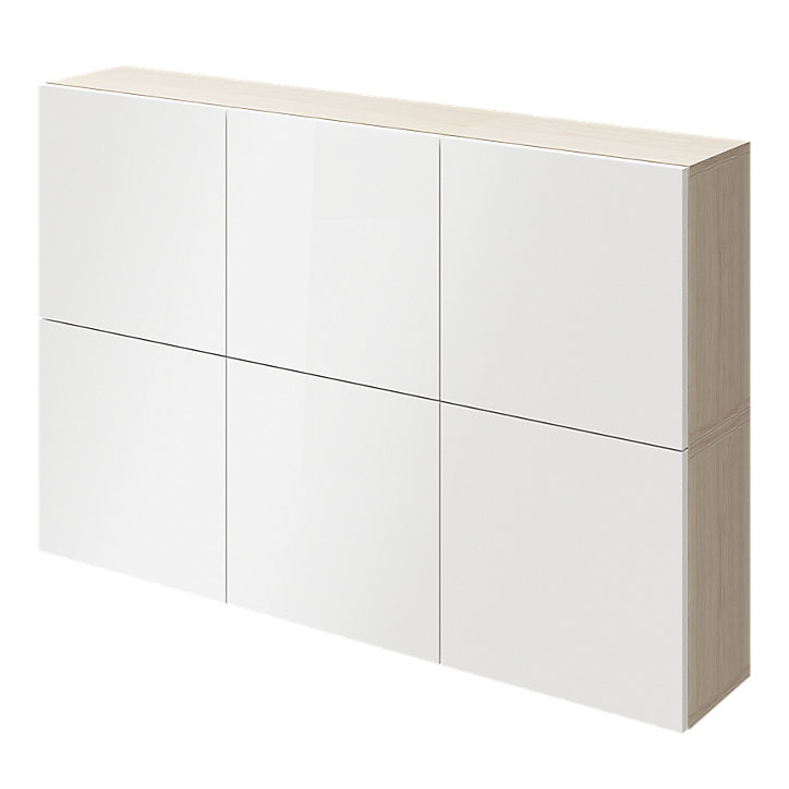 Buffet suspendu effet chêne avec 6 portes blanches GoodHome Atomia H. 75 x L. 112,5 x P. 22 cm